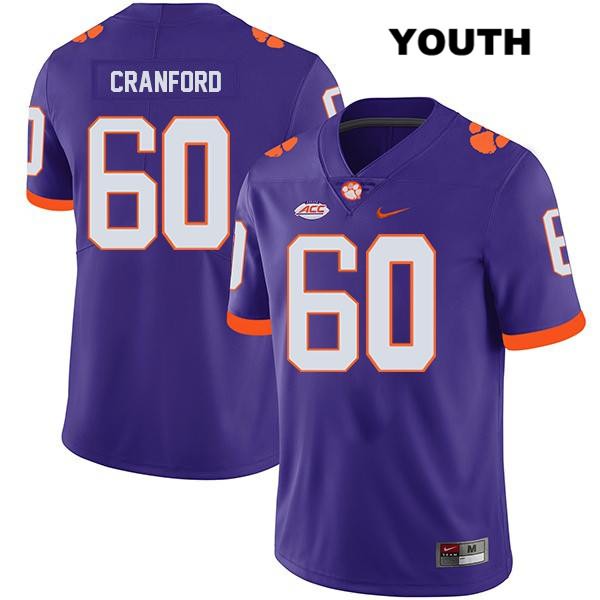 Youth Clemson Tigers #60 Mac Cranford Stitched Purple Legend Authentic Nike NCAA College Football Jersey PBQ8646BS